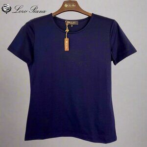NWT Loro Piana Navy Blue Women's Cotton Crew Neck T-Shirt - Euro Size 40